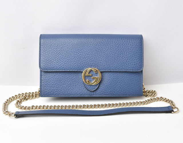 Gucci Leather Chain Shoulder Bag/Wallet/Clutch Interlocking G Blue