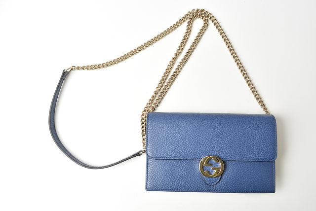 Gucci Leather Chain Shoulder Bag/Wallet/Clutch Interlocking G Blue