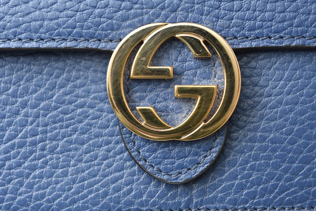 Gucci Leather Chain Shoulder Bag/Wallet/Clutch Interlocking G Blue