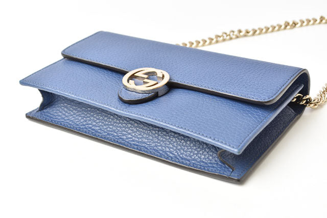 Gucci Leather Chain Shoulder Bag/Wallet/Clutch Interlocking G Blue