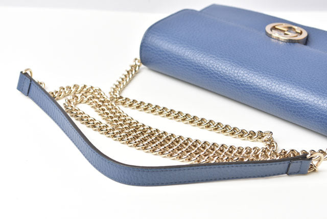 Gucci Leather Chain Shoulder Bag/Wallet/Clutch Interlocking G Blue