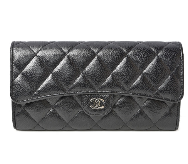 Chanel Caviar Skin Long Wallet Timeless Classic Matelasse AP0241