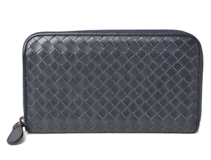 Bottega Veneta Leather Long Wallet Round Zipper Intrecciato