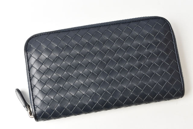 Bottega Veneta Leather Long Wallet Round Zipper Intrecciato