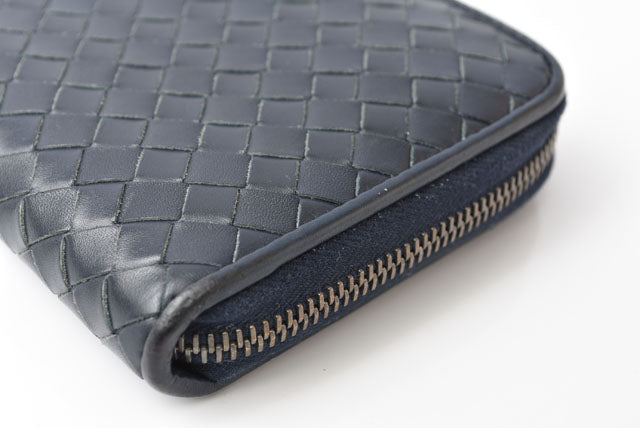 Bottega Veneta Leather Long Wallet Round Zipper Intrecciato