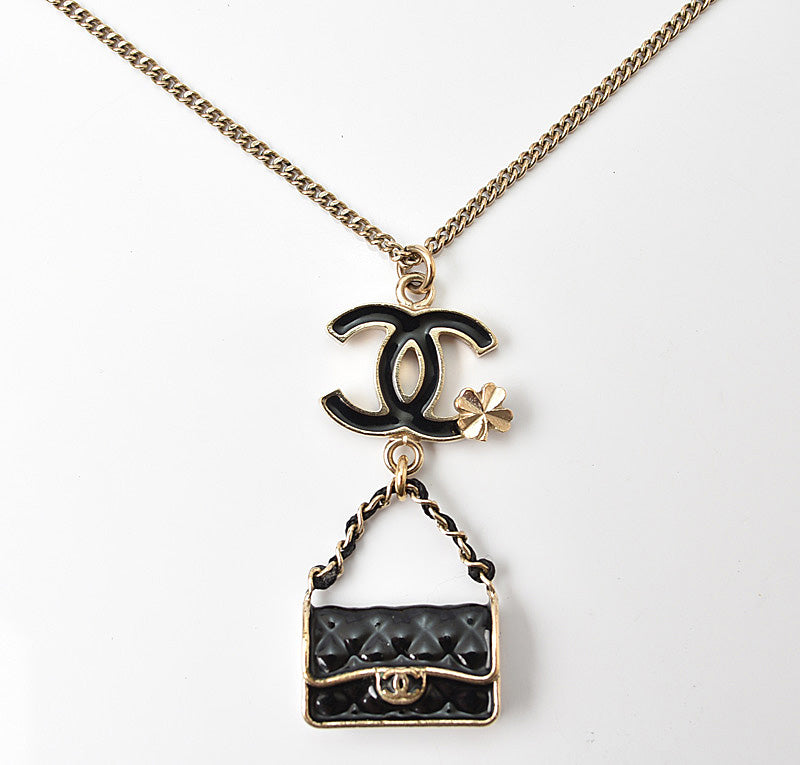 Chanel Necklace/Pendant Coco Mark Clover Motif Gold/Black