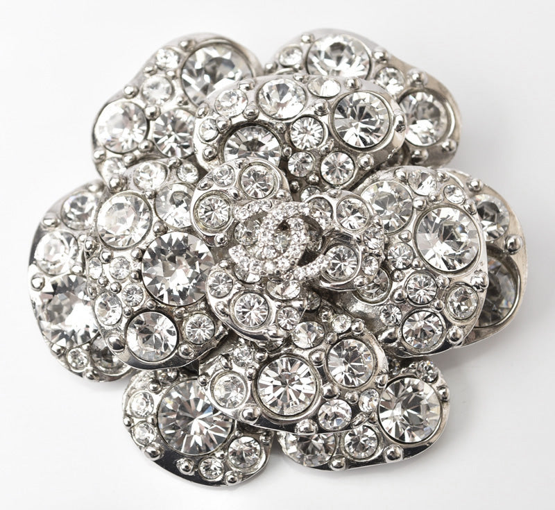 Chanel Camellia Motif Brooch with Rhinestones