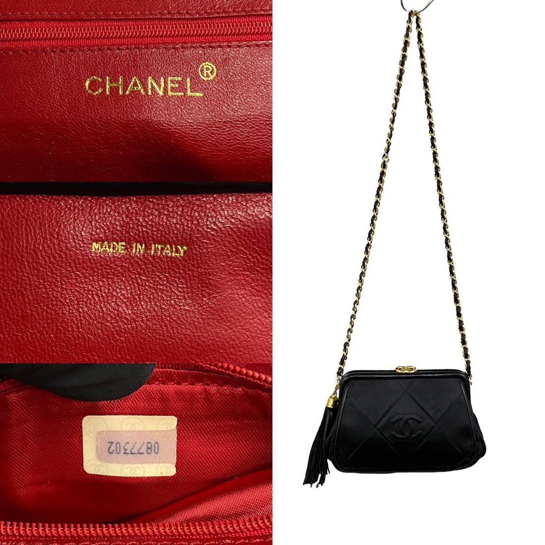 Chanel CC Satin Quilted Tassel Frame Crossbody Canvas Crossbody Bag