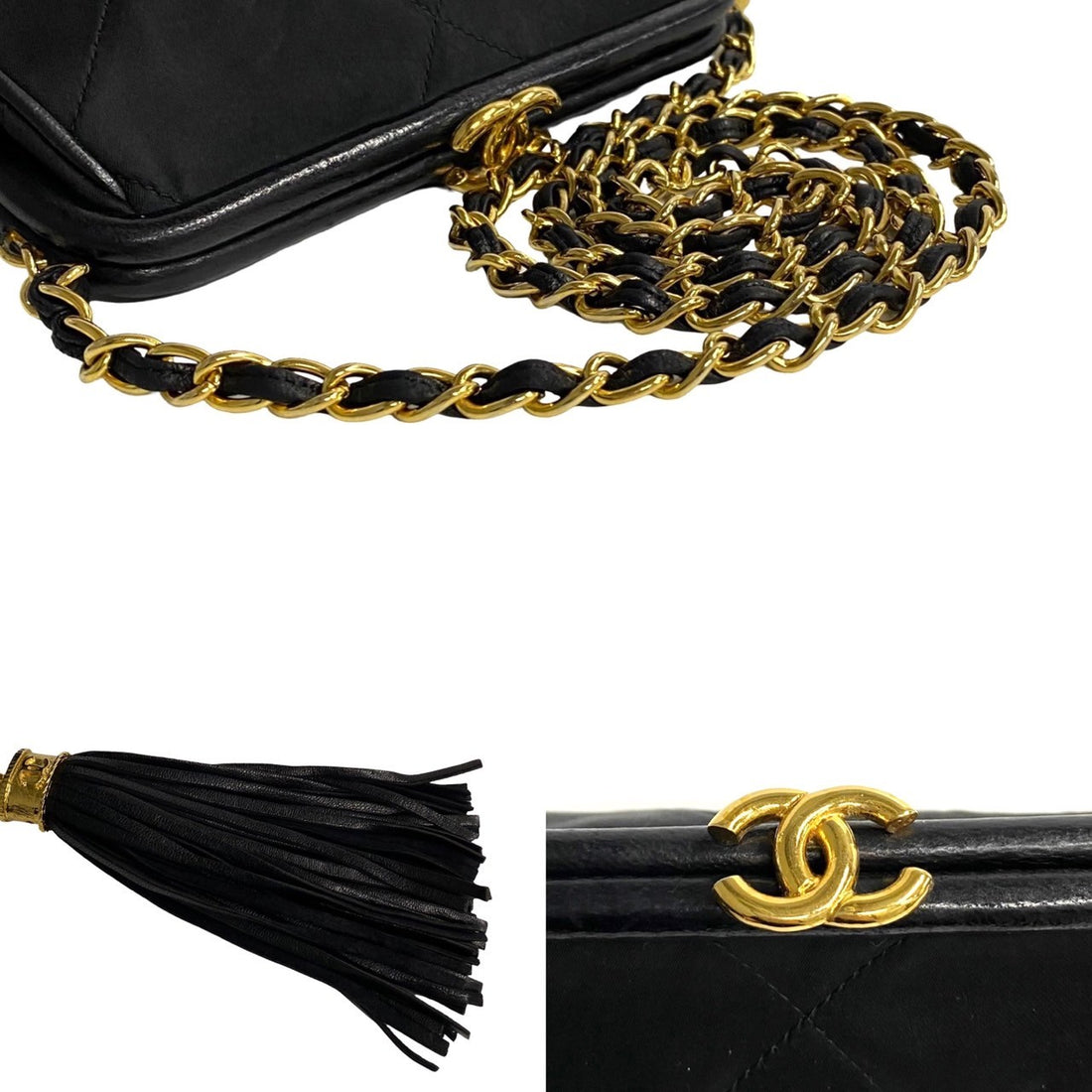 Chanel CC Satin Quilted Tassel Frame Crossbody Canvas Crossbody Bag