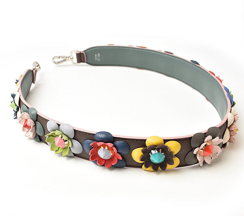 Fendi Leather Shoulder Strap Flower Brown/Pink/Multicolor