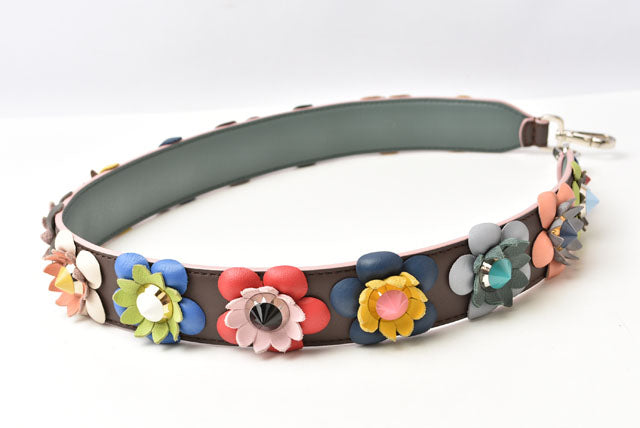 Fendi Leather Shoulder Strap Flower Brown/Pink/Multicolor in Excellent Condition