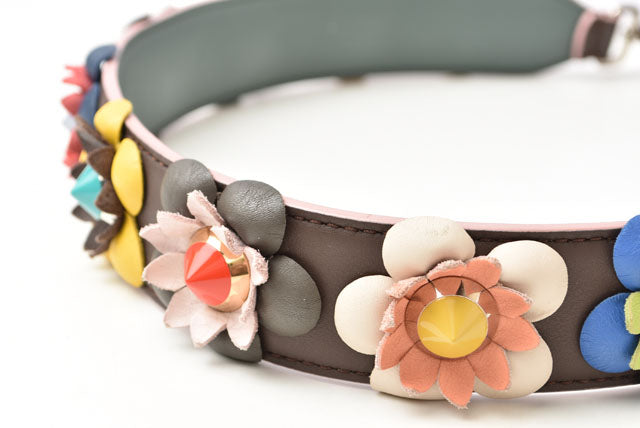 Fendi Leather Shoulder Strap Flower Brown/Pink/Multicolor in Excellent Condition