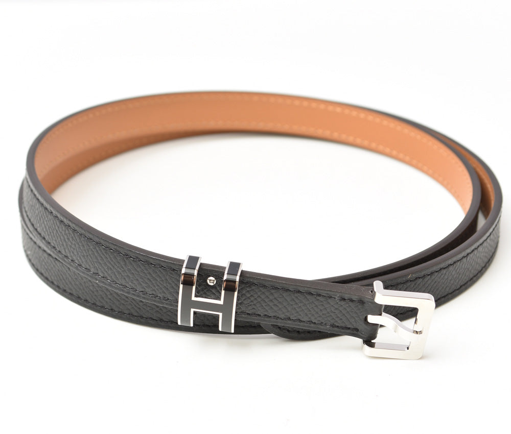 Hermes Belt Black Silver Buckle in Pristine Condition