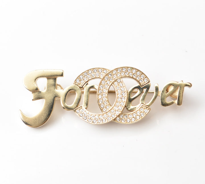 Chanel Brooch with Rhinestones and Coco Mark, Gold