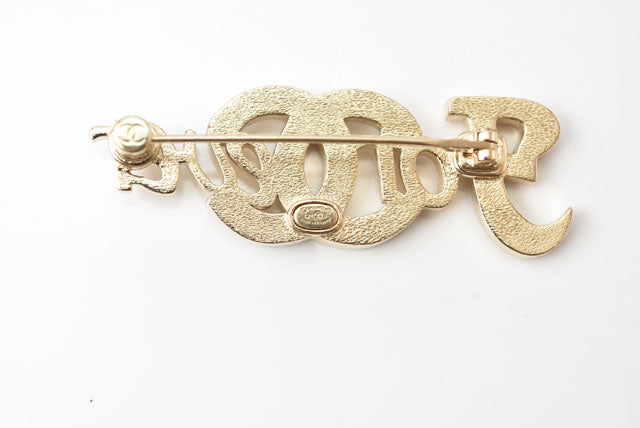 Chanel Brooch with Rhinestones and Coco Mark, Gold