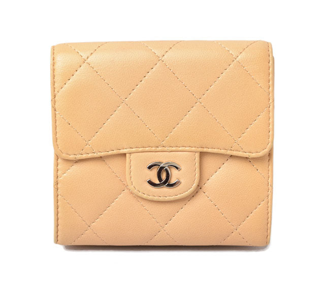 Chanel Lambskin Trifold Wallet A82288 Beige/Silver in Great Condition