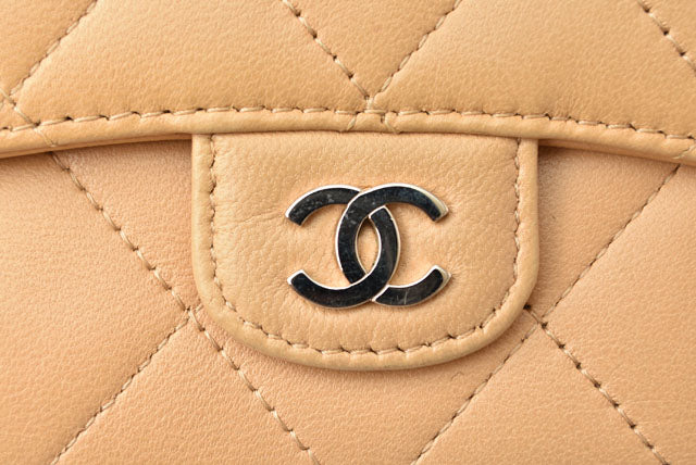 Chanel Lambskin Trifold Wallet A82288 Beige/Silver in Great Condition