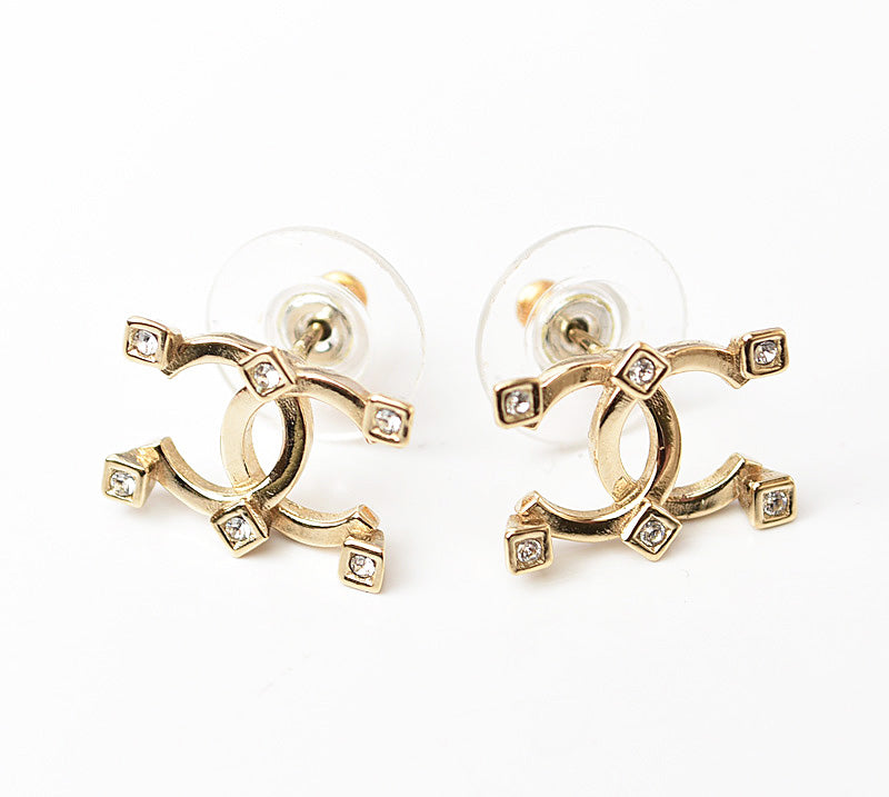 Chanel Gold CC Mark Rhinestone Earrings