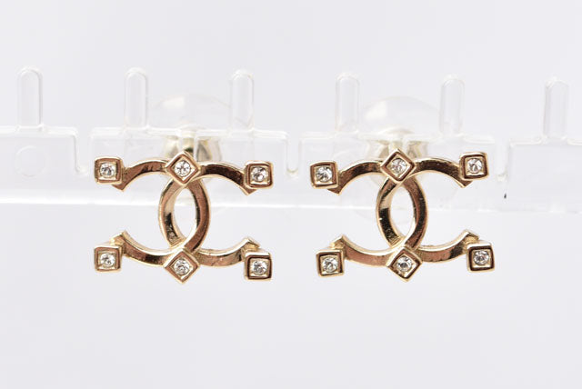 Chanel Gold CC Mark Rhinestone Earrings