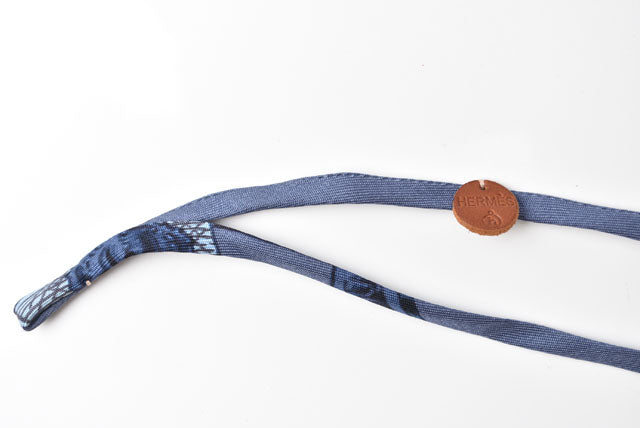 Hermes Silk Choker/Bangle Necklace/Bracelet Petit h Blue/White