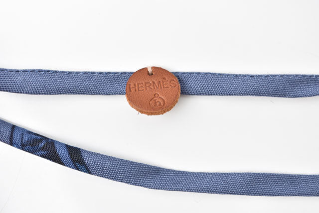 Hermes Silk Choker/Bangle Necklace/Bracelet Petit h Blue/White