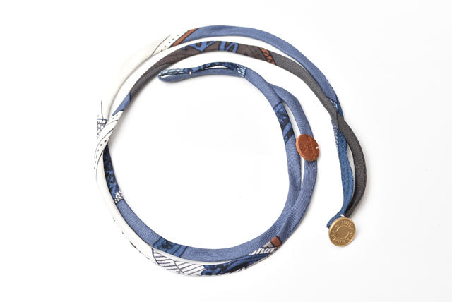 Hermes Silk Choker/Bangle Necklace/Bracelet Petit h Blue/White