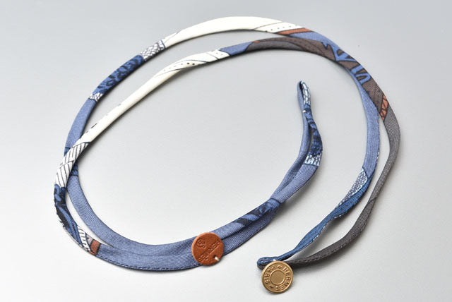 Hermes Silk Choker/Bangle Necklace/Bracelet Petit h Blue/White