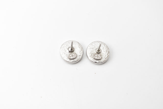 Chanel CC Circle Rhinestone Silver Earrings