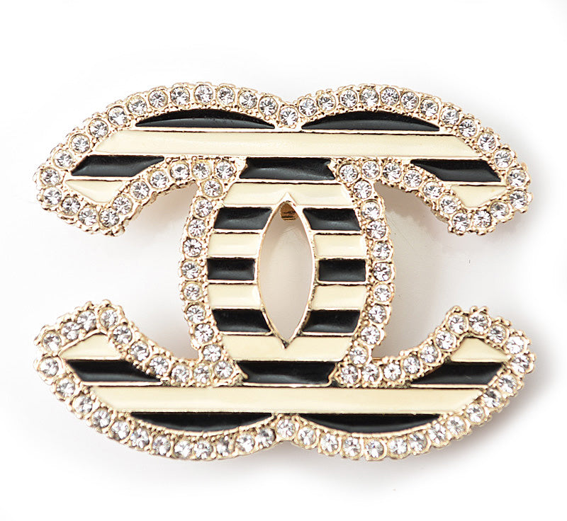 Chanel Brooch with Rhinestones, Gold, W4.4×H3.3cm in Great Condition