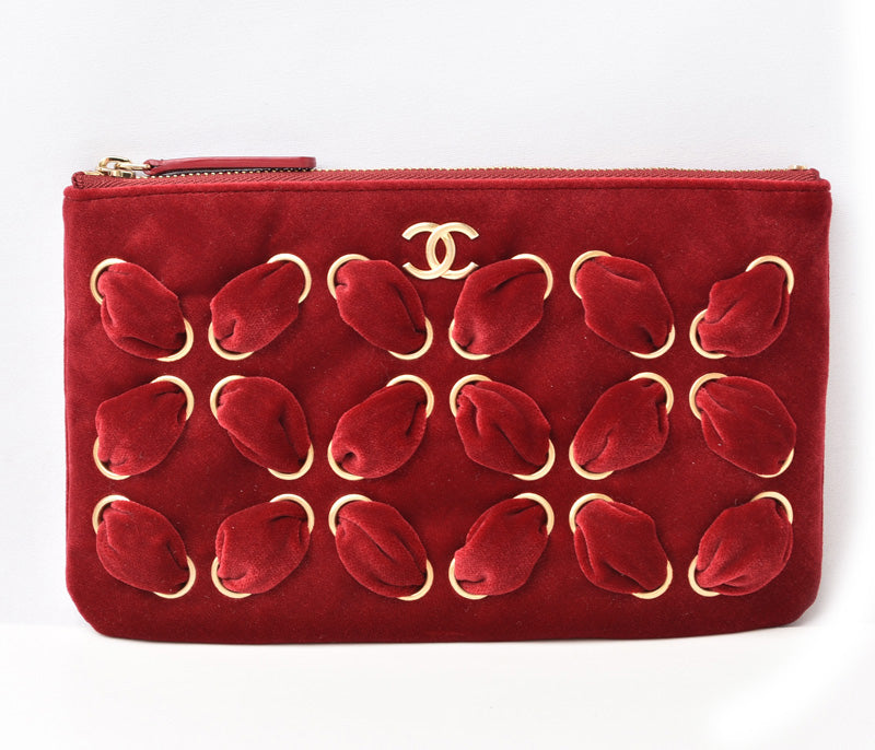 Chanel Red Velvet Clutch Bag/Flat Pouch in Pristine Condition