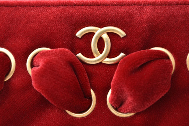 Chanel Red Velvet Clutch Bag/Flat Pouch