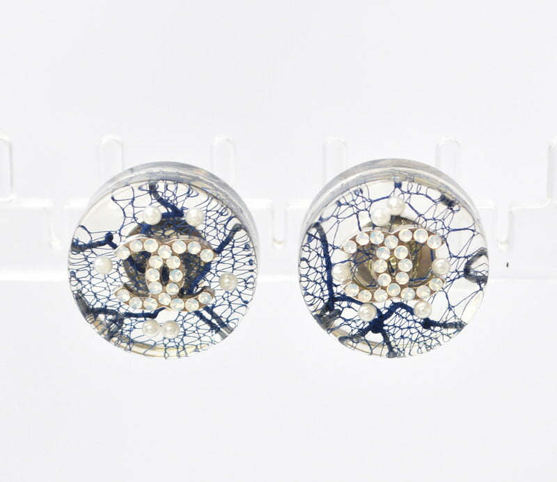 Chanel CC Circle Rhinestone Pearl Earrings in Great Condition