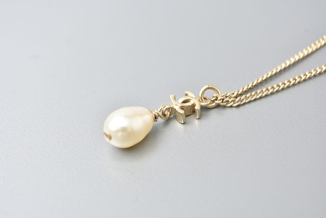 Chanel Coco Mark Pearl Motif Necklace Pendant in Great Condition