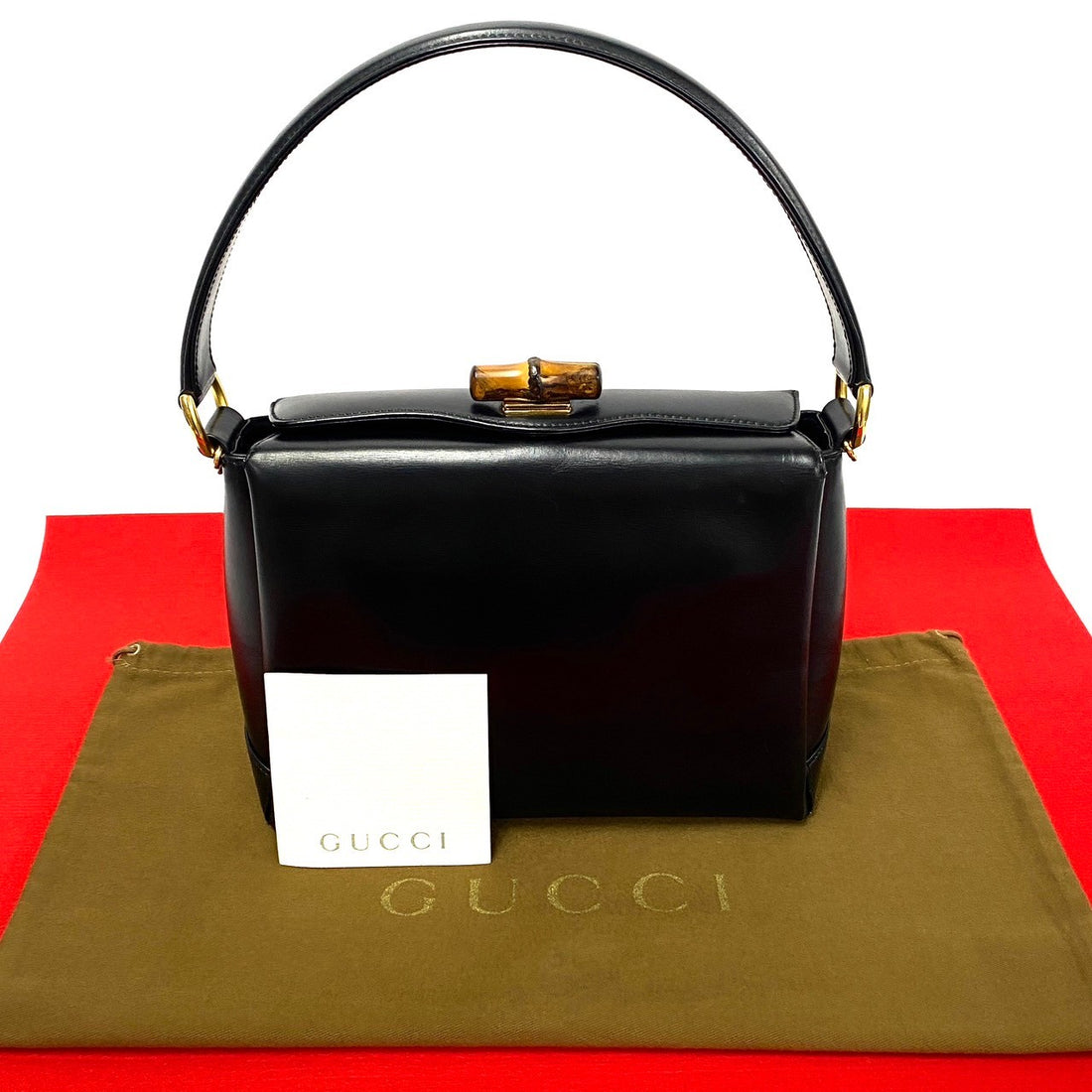 Gucci Box Calf Bamboo Top Handle Bag  Leather Handbag