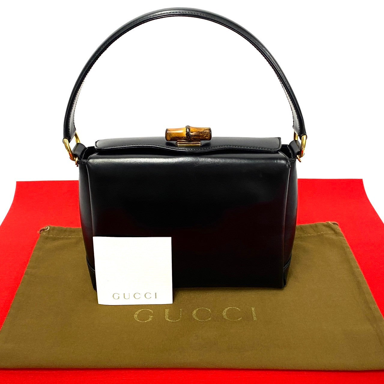 Gucci Box Calf Bamboo Top Handle Bag  Leather Handbag in Good condition