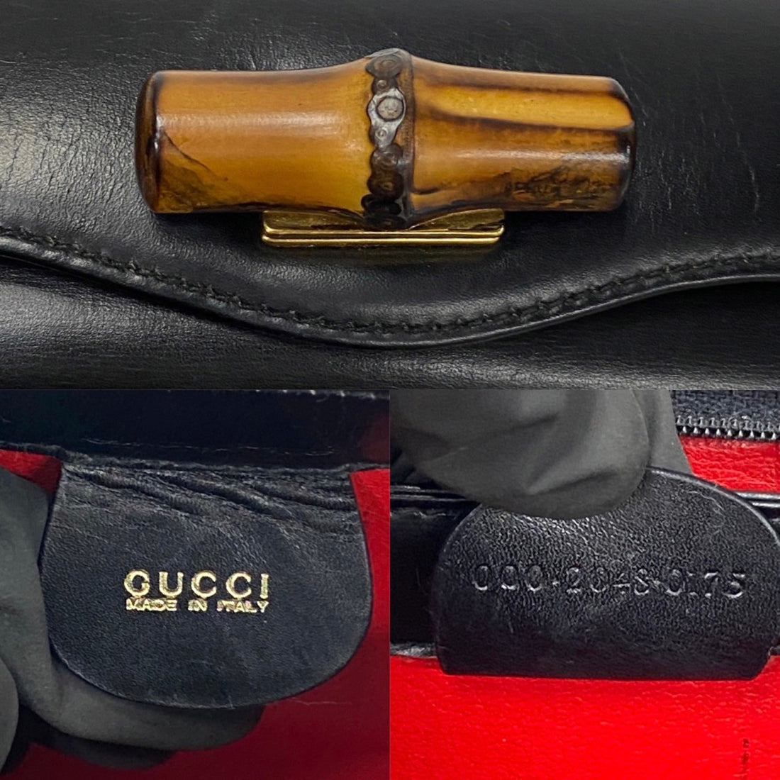 Gucci Box Calf Bamboo Top Handle Bag  Leather Handbag