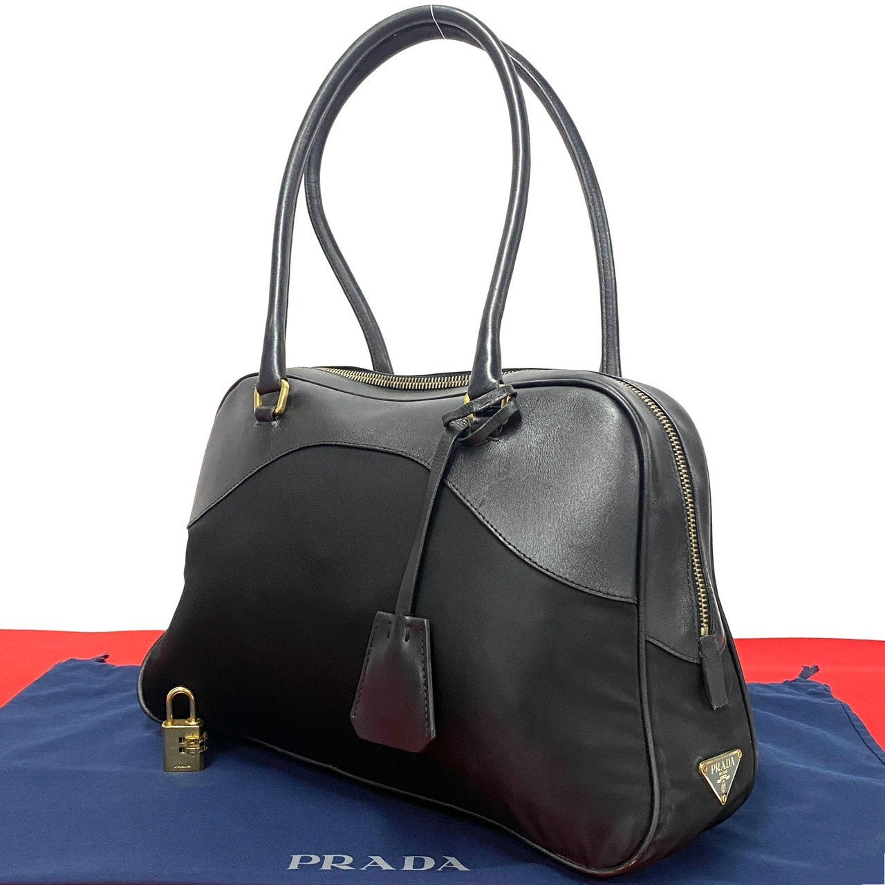 Prada Mini Boston Bag Leather Handbag in Very Good Condition