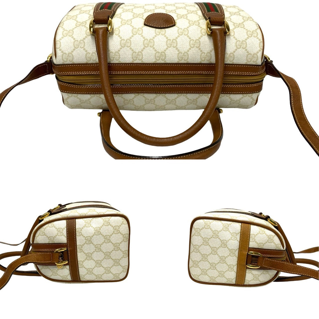 Gucci GG Supreme Web Boston Bag  Leather Crossbody Bag