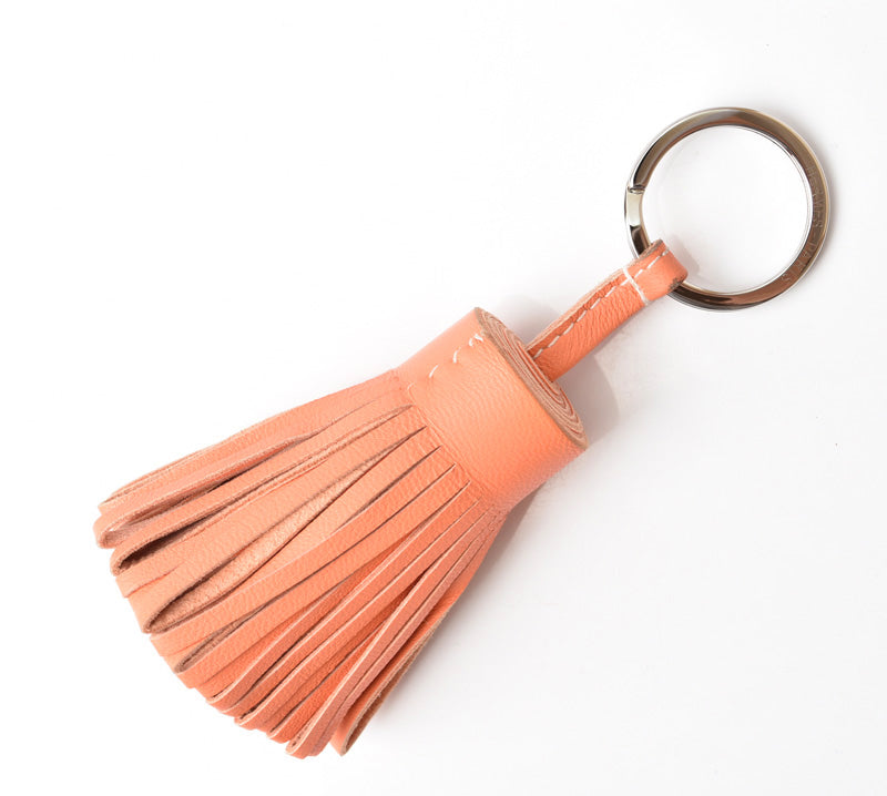 Hermes Carmen Tassel Charm Keychain Salmon Pink/Silver in Pristine Condition