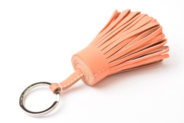 Hermes Carmen Tassel Charm Keychain Salmon Pink/Silver in Pristine Condition