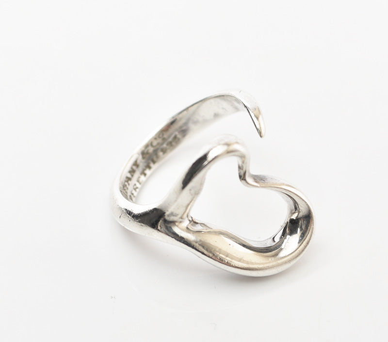 Tiffany & Co. Elsa Peretti Open Heart Silver Ring Size 8 in Great Condition