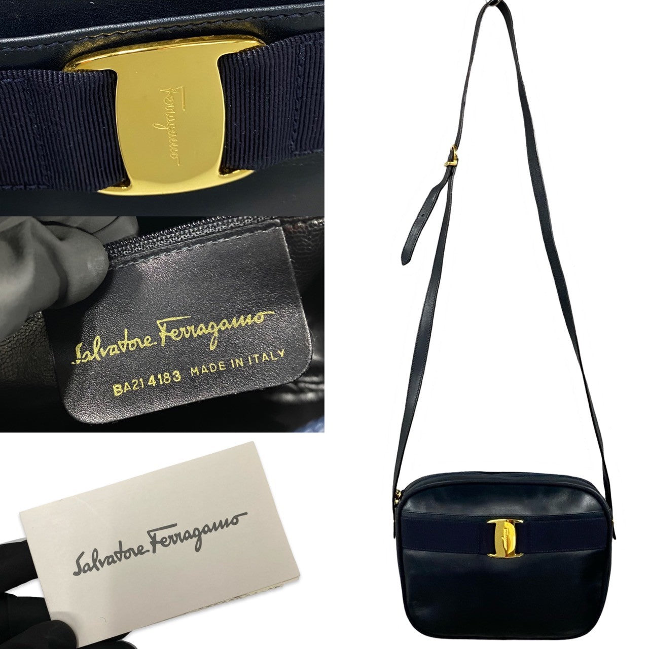 Salvatore Ferragamo Leather Vara Bow Crossbody Bag Leather Crossbody Bag BA-21 4183 in Very Good Condition