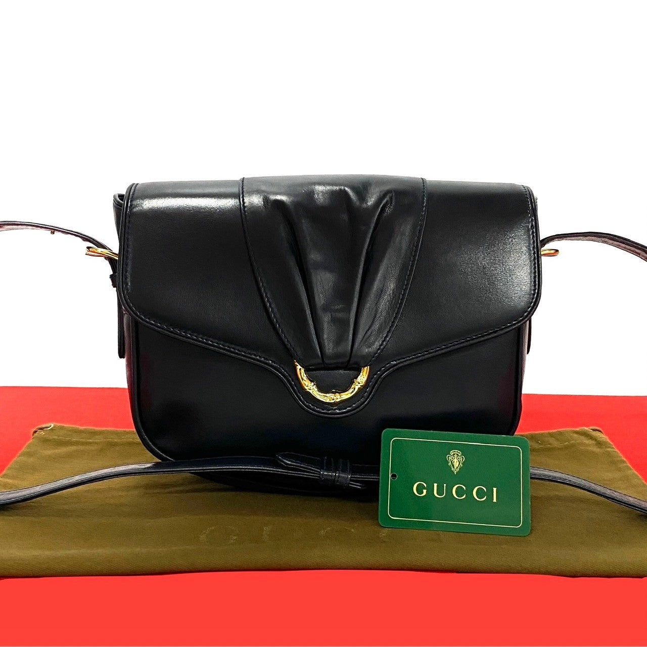 Gucci Vintage Leather Shoulder Bag Black