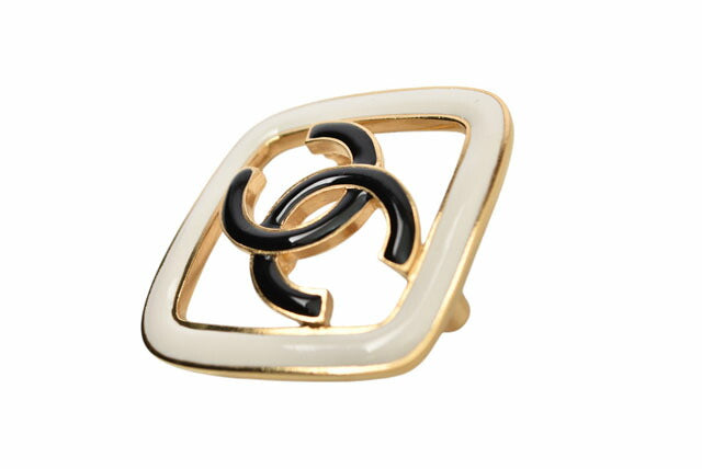 Chanel Brooch Diamond Motif Black/Ivory/Gold