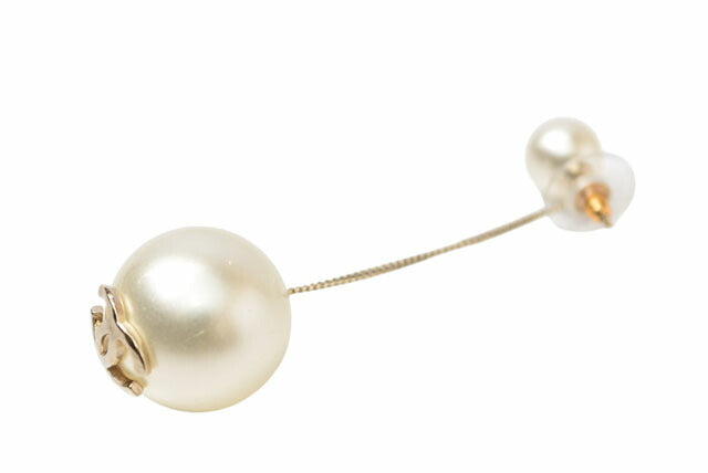 Chanel Logo CC Pearl Drop Earrings Gold