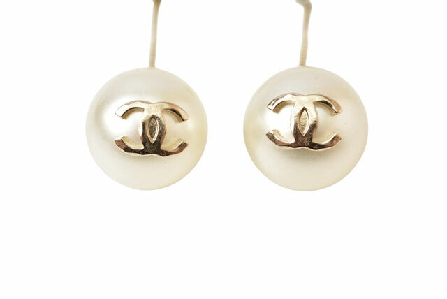 Chanel Logo CC Pearl Drop Earrings Gold