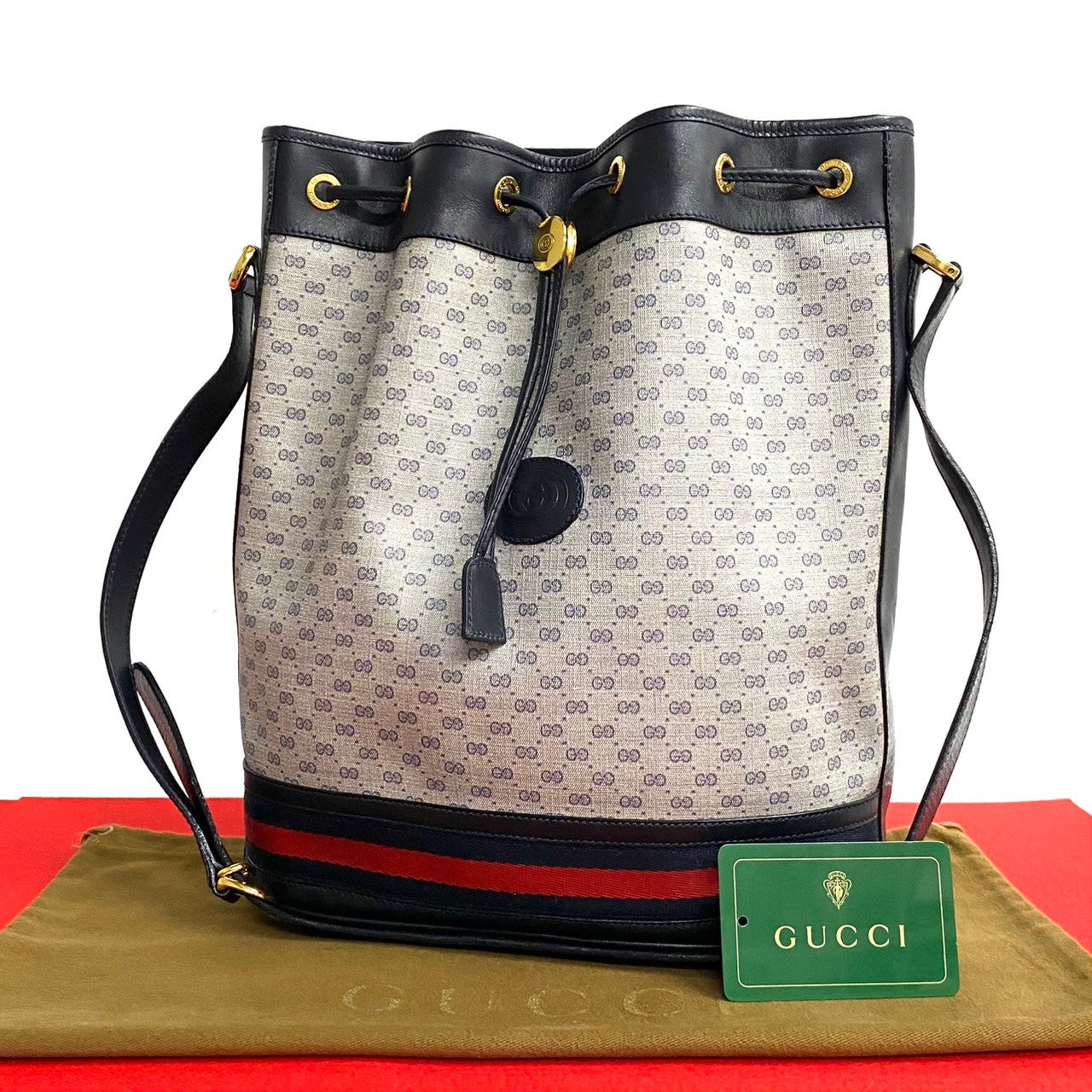 Gucci Micro GG Leather Shoulder Bag Navy