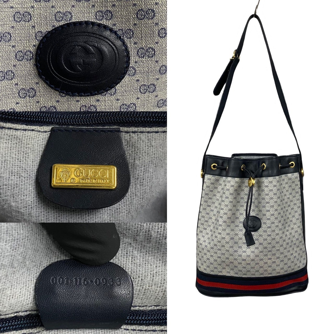 Gucci Micro GG Leather Shoulder Bag Navy