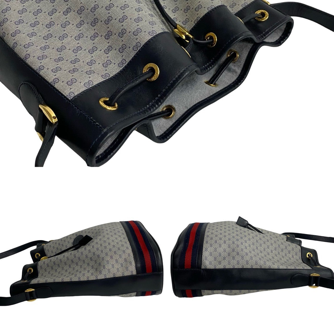 Gucci Micro GG Leather Shoulder Bag Navy