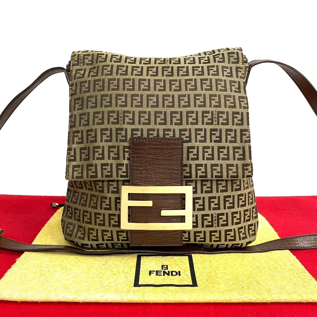 Fendi Zucchino Leather Nylon Shoulder Bag